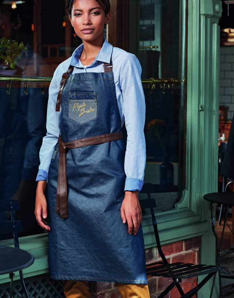 Premier Workwear Division Waxed Look Bib Apron with Faux Leather